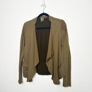 XCVI Women’s Green Brown Contrast Open Front Oversized Cardigan Size XS